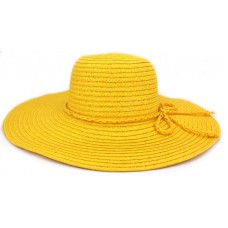 Hats – 12 PCS Wide Brim Hat - Straw Hat- Paper Straw Hat w/ Lace Band - Yellow - HT-ST1160YE
